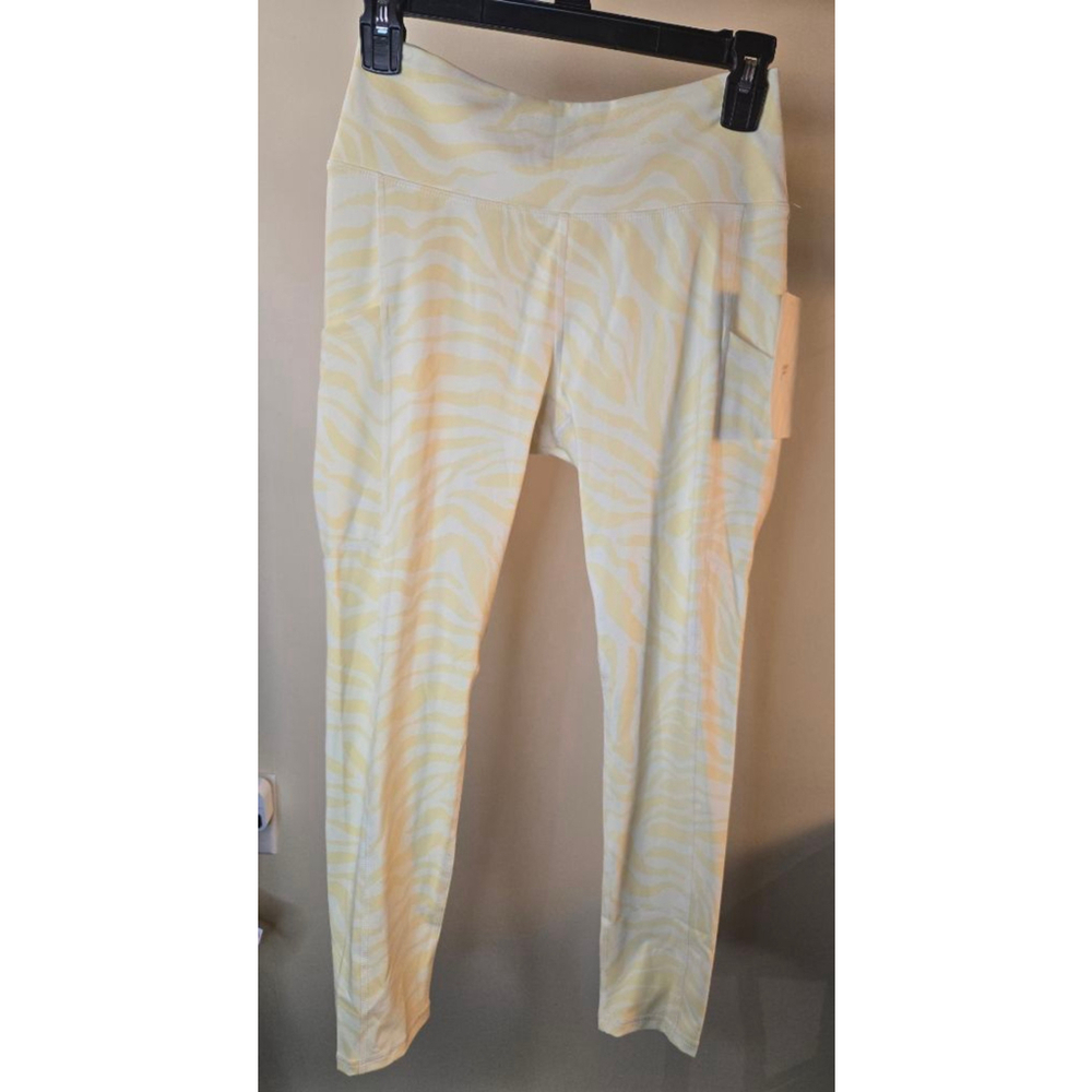 Women's Fabletics M Yellow White Zebra High-Waisted Side Pocket Leggings